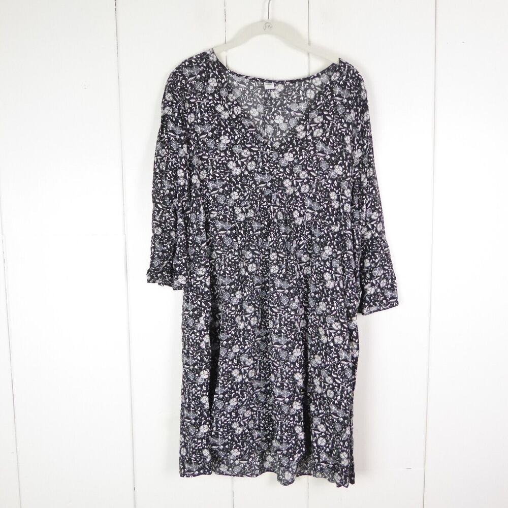 Old Navy Dress Womens SZ M Bell Sleeve Empire Waist Swing Dark Floral Short NWT